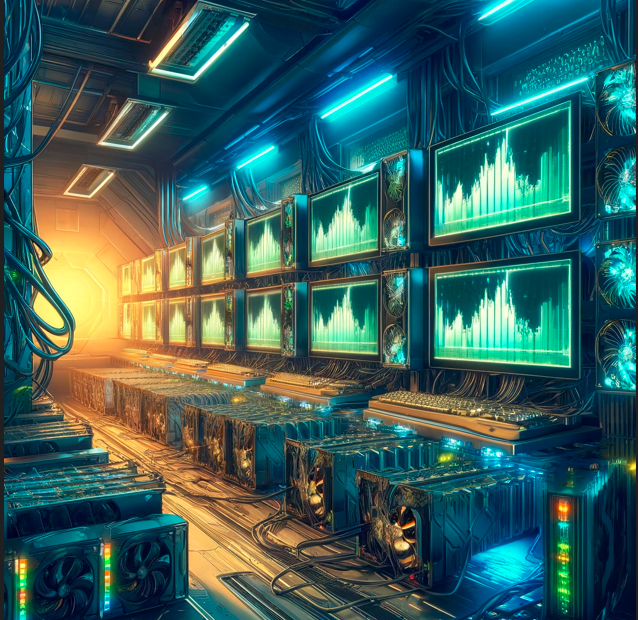 Crypto mining room filled with wires 