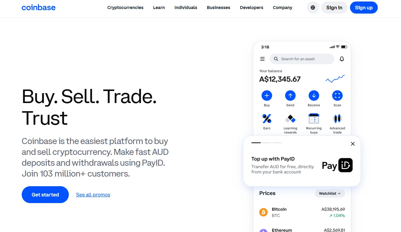 coinbase homepage