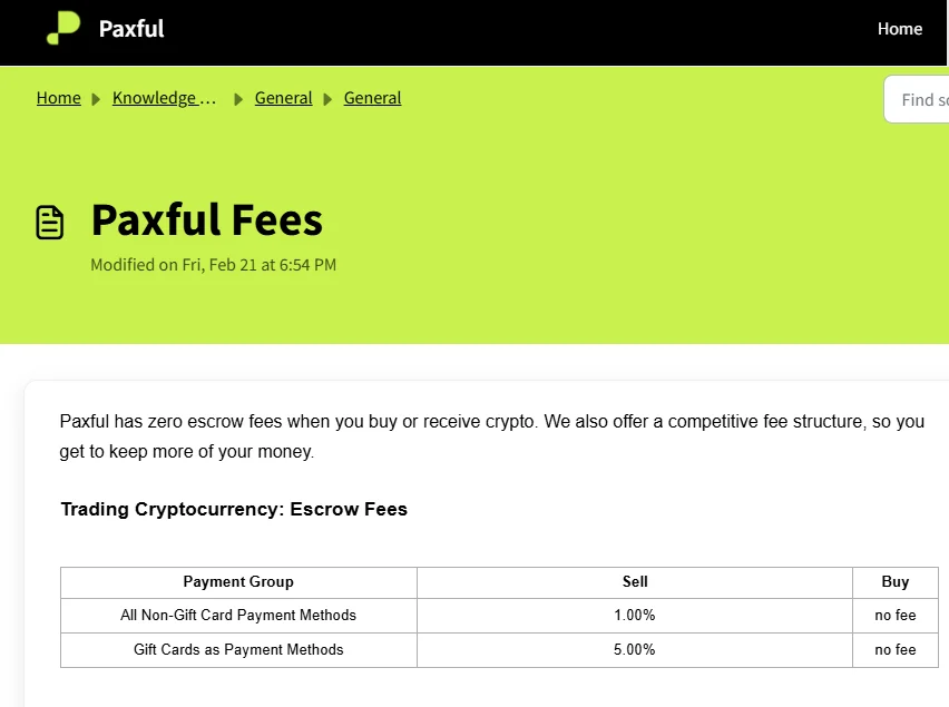 paxful fess and deposits dashboard