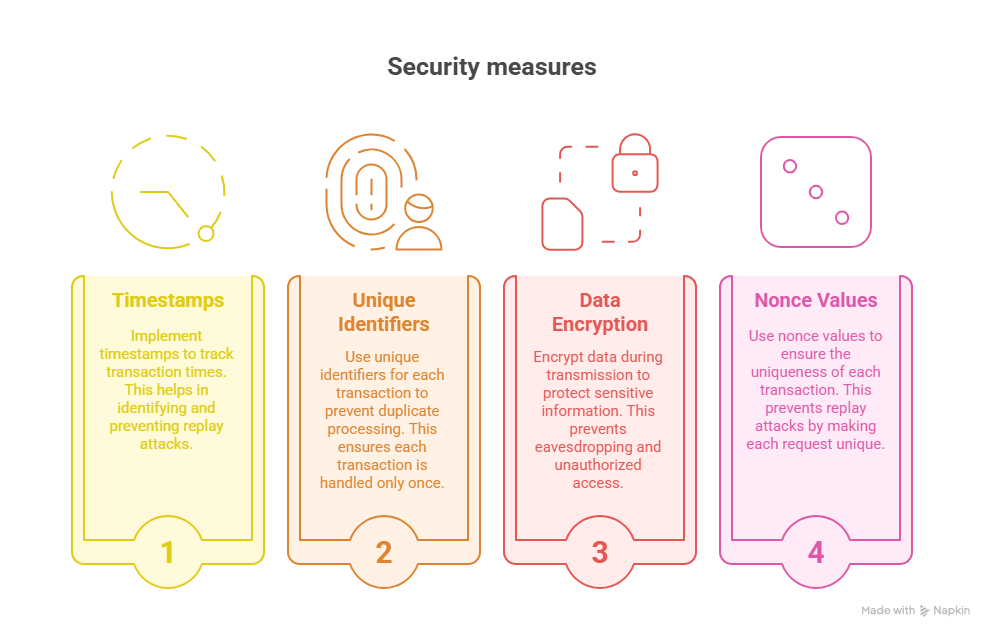 Infographic showing how to prevent a replay attack
