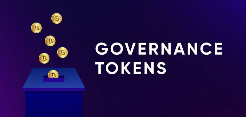 A dark background with coins, a box, and “Governance token” inscription