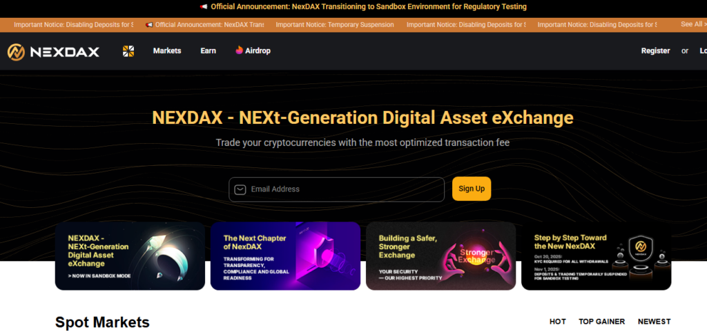 NexDax homepage