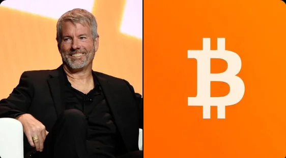 Michael Saylor image and Bitcoin Logo