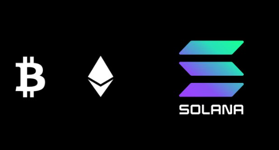 Bitcoin, Ethereum and Solana logo