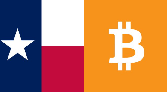 Texas flag and bitcoin logo