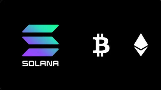 Solana, BTC and ETH logo