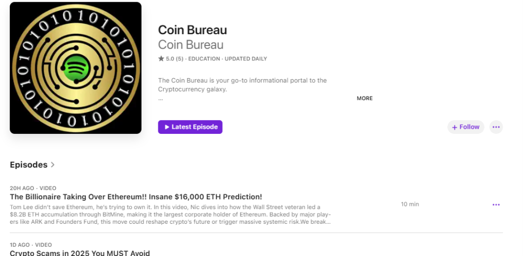 Coin Bureau podcast interface