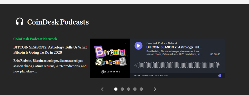 CoinDesk podcast interface