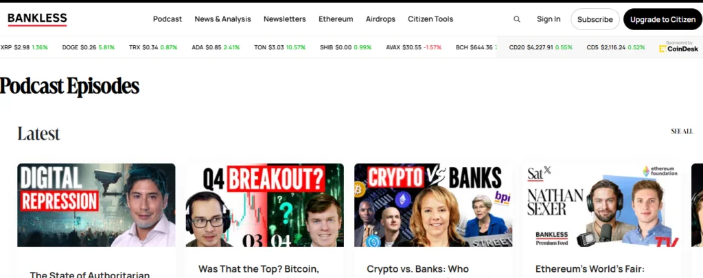 Bankless podcast interface