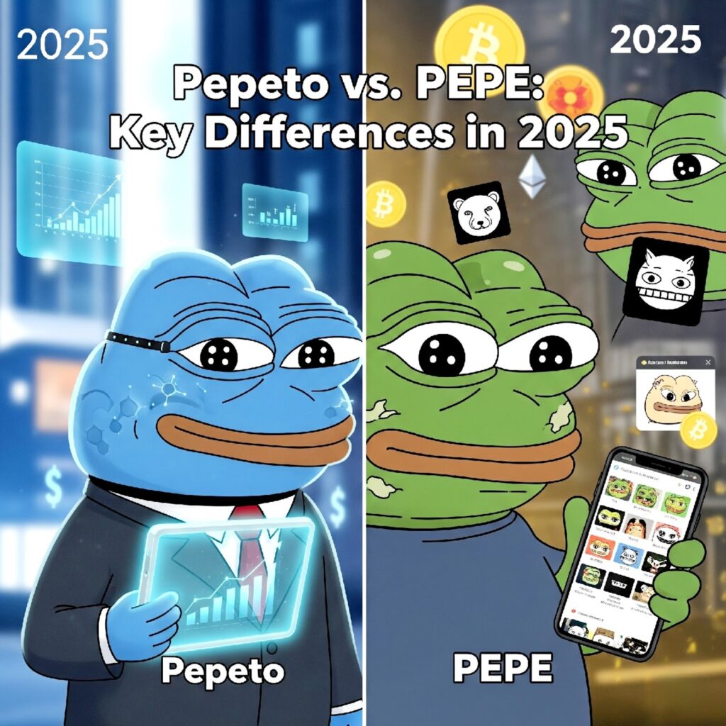 An image showing the key differences between Pepeto vs. PEPE.