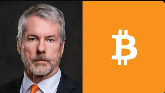 Michael Saylor image and Bitcoin logo