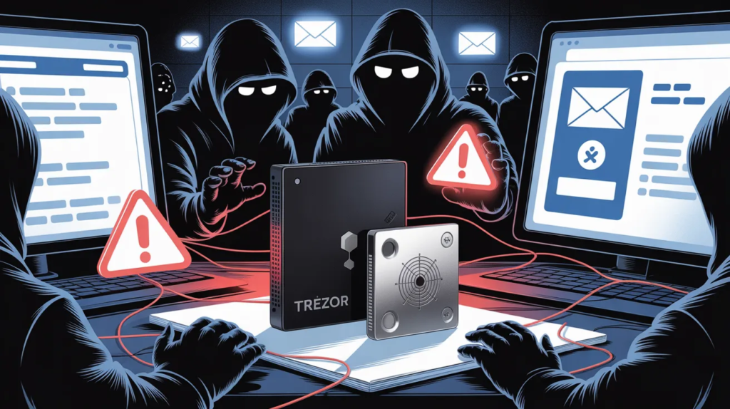 Image depicting group of scammers trying to hack into trezor and ledger