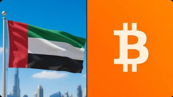 UAE flag and Bitcoin logo