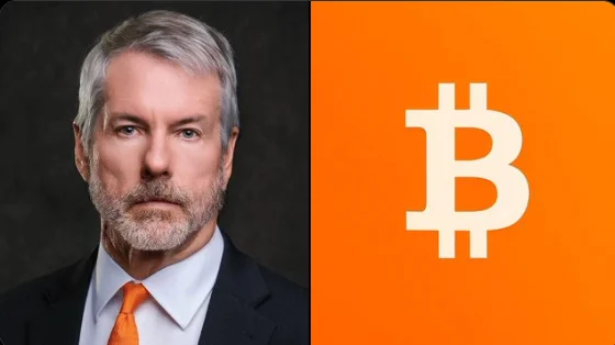 Michael Saylor image and Bitcoin logo