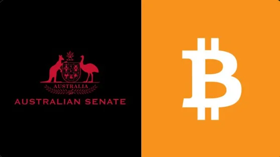 Australian Senate logo and Bitcoin symbol