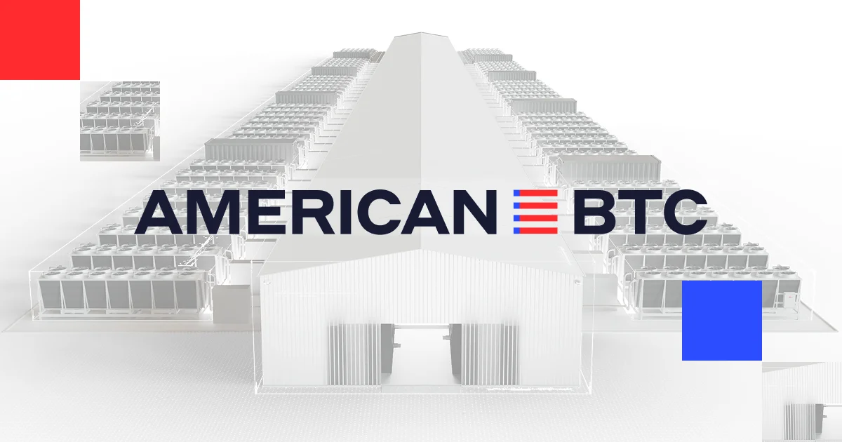 American Bitcoin mining facility render featuring the American BTC logo