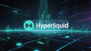 Futuristic Hyperliquid banner featuring the Hyperliquid logo and name centered on a glowing neon-blue digital trading interface