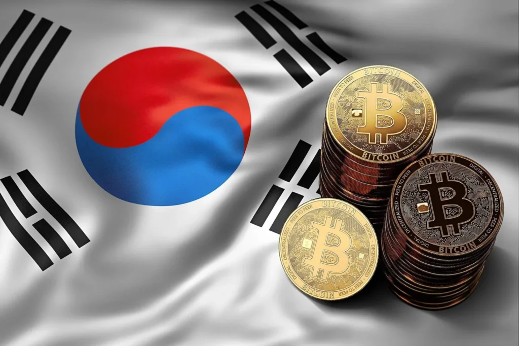 South Korea flags and bitcoins