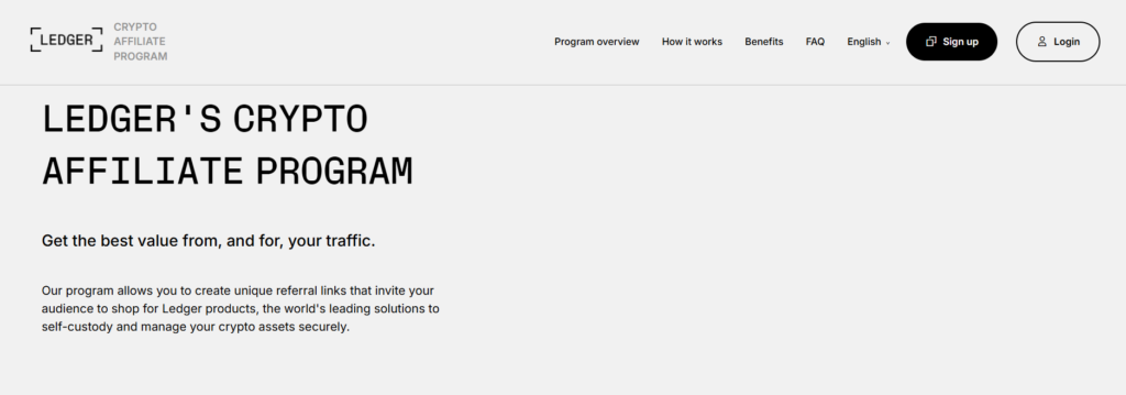 The homepage of Ledger’s Crypto Affiliate Program