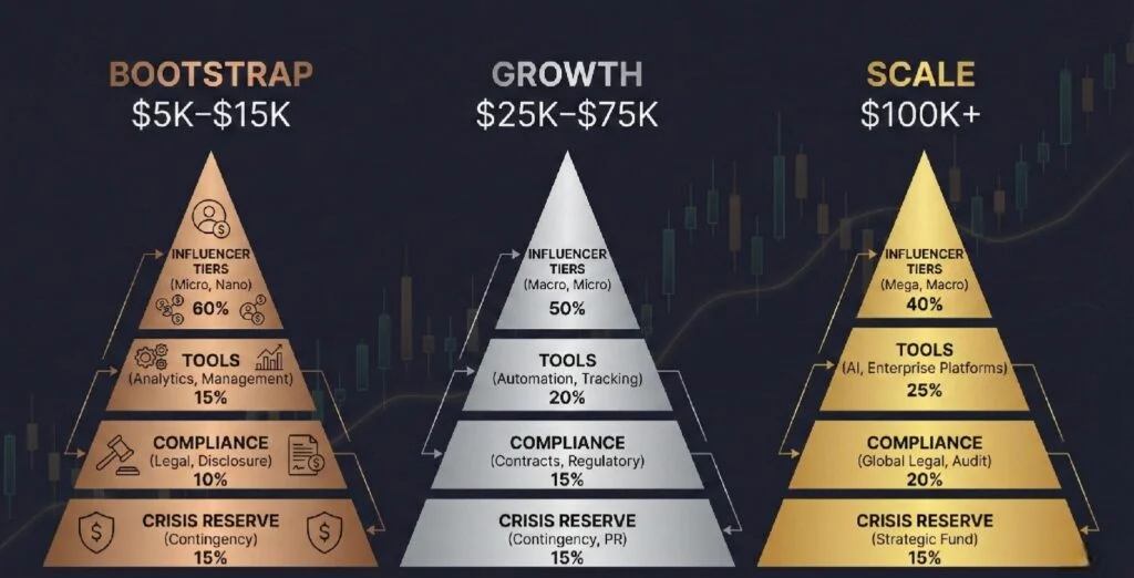 A graphical representation of different crypto influencer marketing budgets