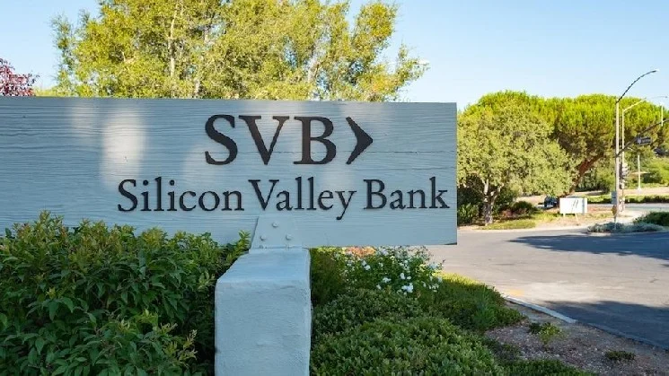 Roadside sign displaying the SVB Silicon Valley Bank logo