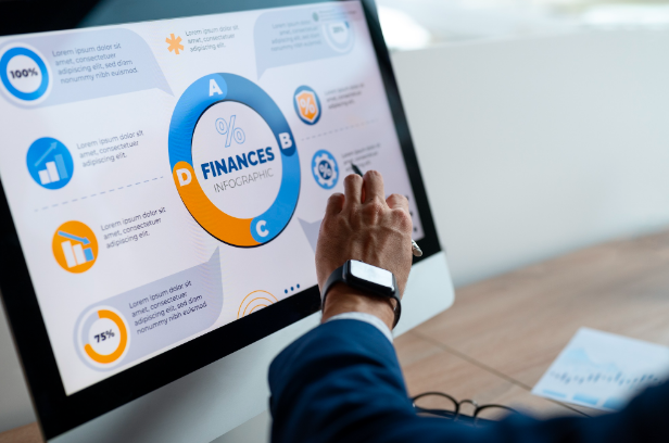 Person in the office analyzing and checking finance graphs