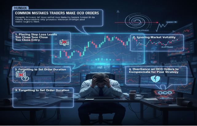 A stressed trader sitting at a desk with multiple screens displaying charts and financial data