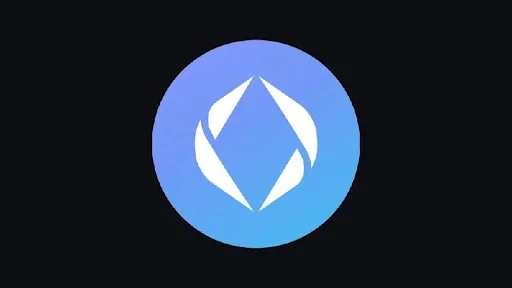 Ethereum logo, featuring a white geometric diamond symbol inside a blue circle on a black background.