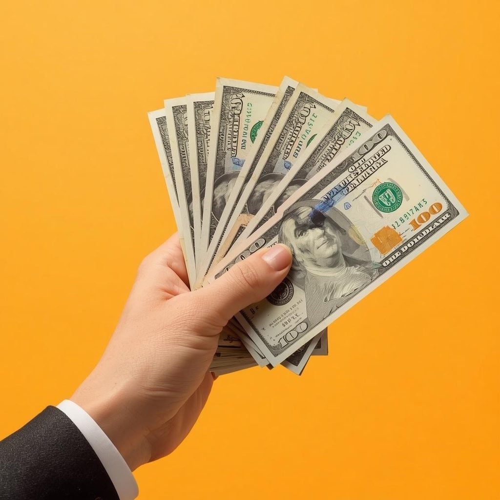 Multiple dollar bills in hand of a person