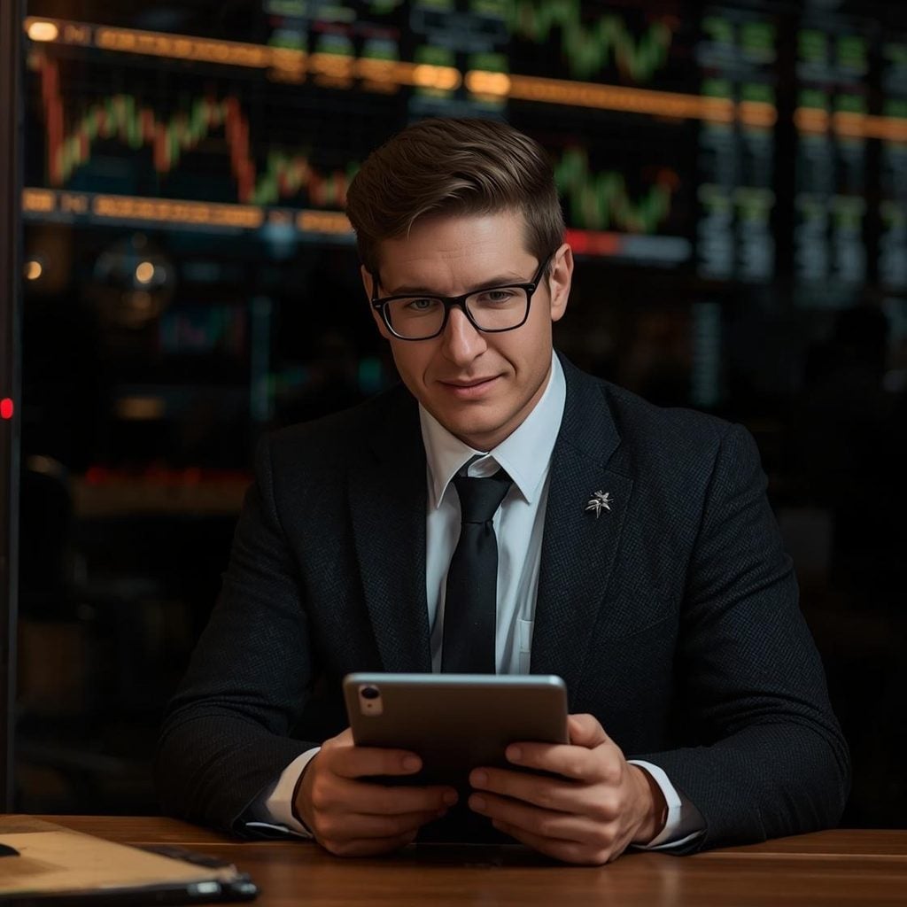 A man holding a mobile gadget