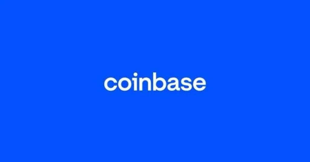 Image displays Coinbase name on a blue background