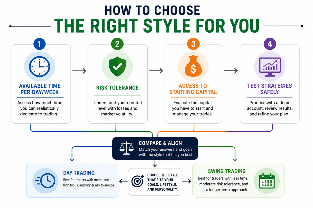  Image showing key points on how to choose the right style trading