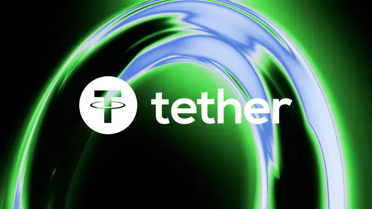 Tether logo over a black background 
