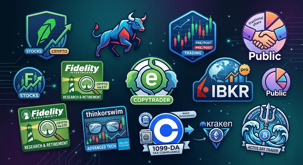 Different icons of stock and crypto trading platforms
