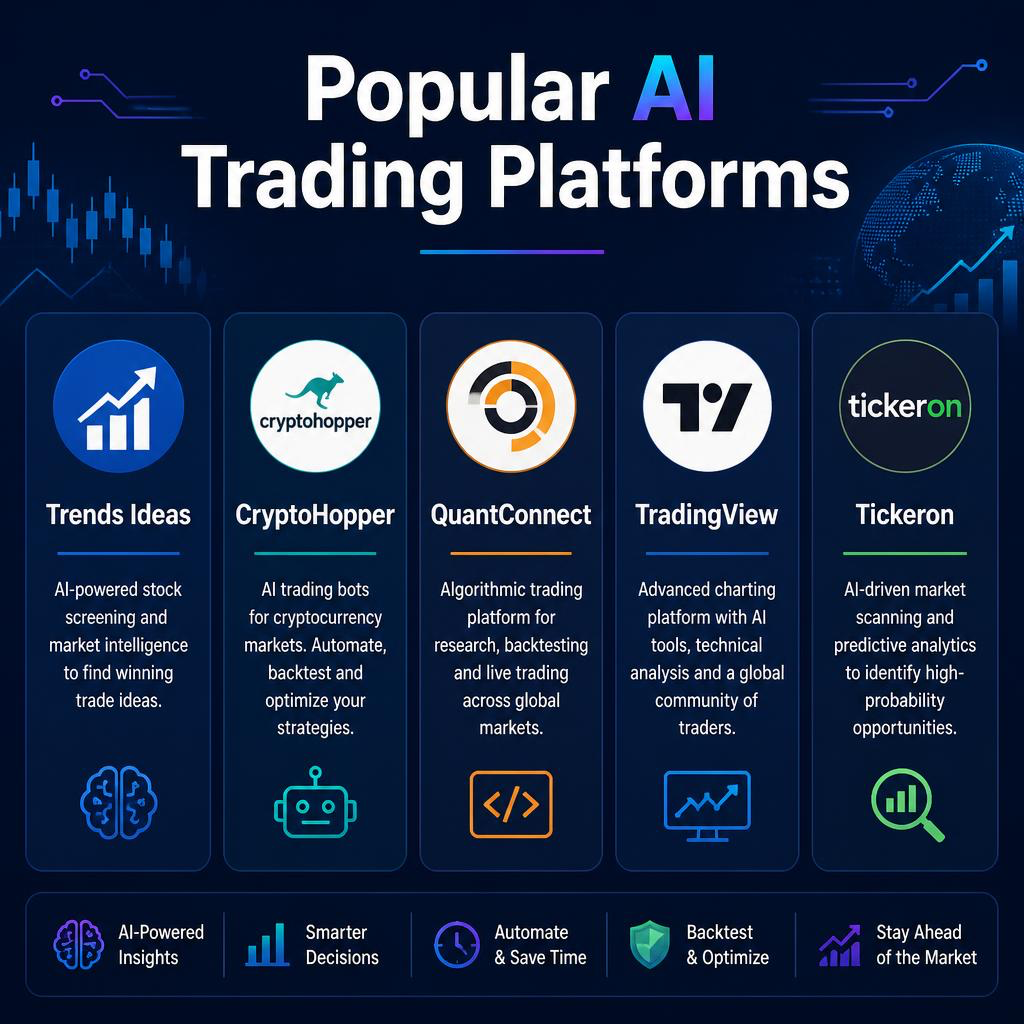 A picture showing 5 AI Trading Platforms