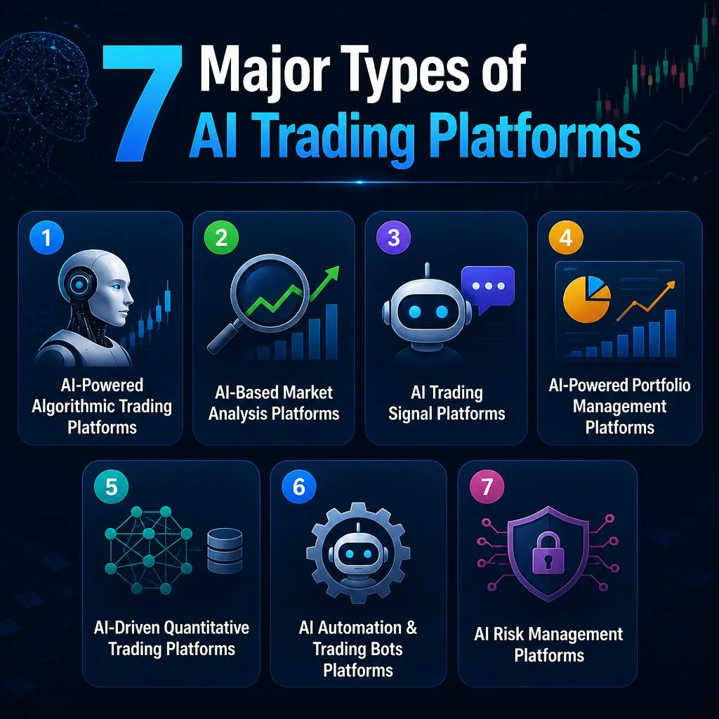 An image showing the 7 types of AI trading platforms